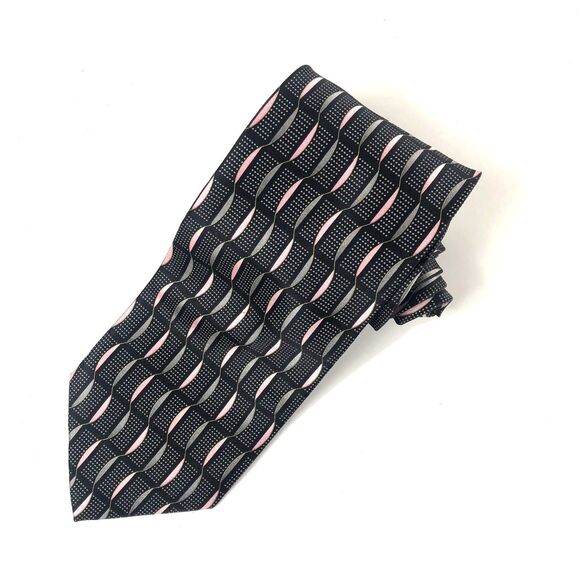 Giorgio Brutini Collezione Silk Tie Black Pink Gray Abstract Dots Design Men's - Picture 1 of 6